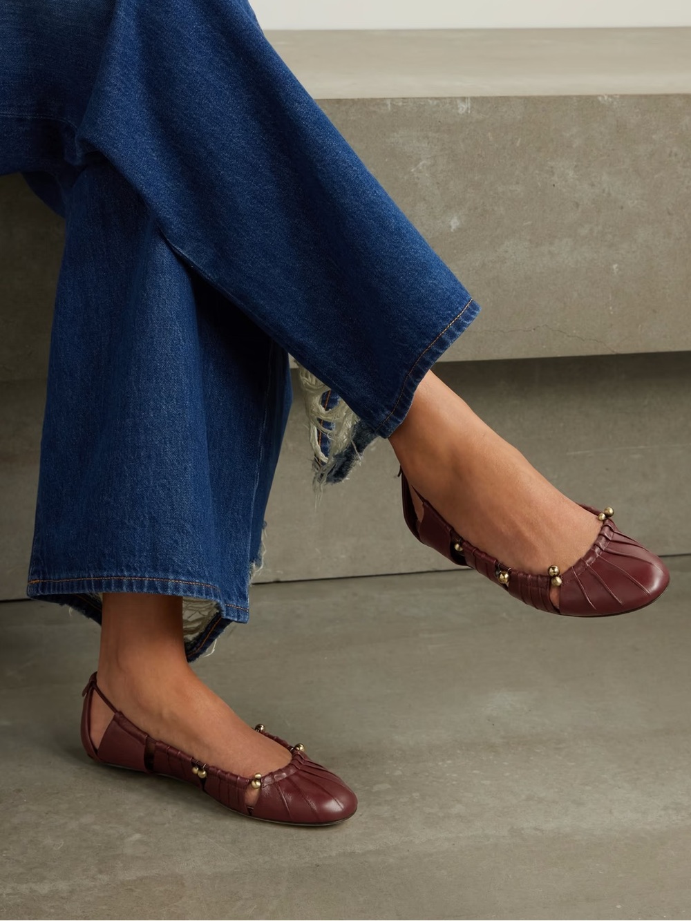 Chloe Luna Leather Cutout Maroon Ballet Flats